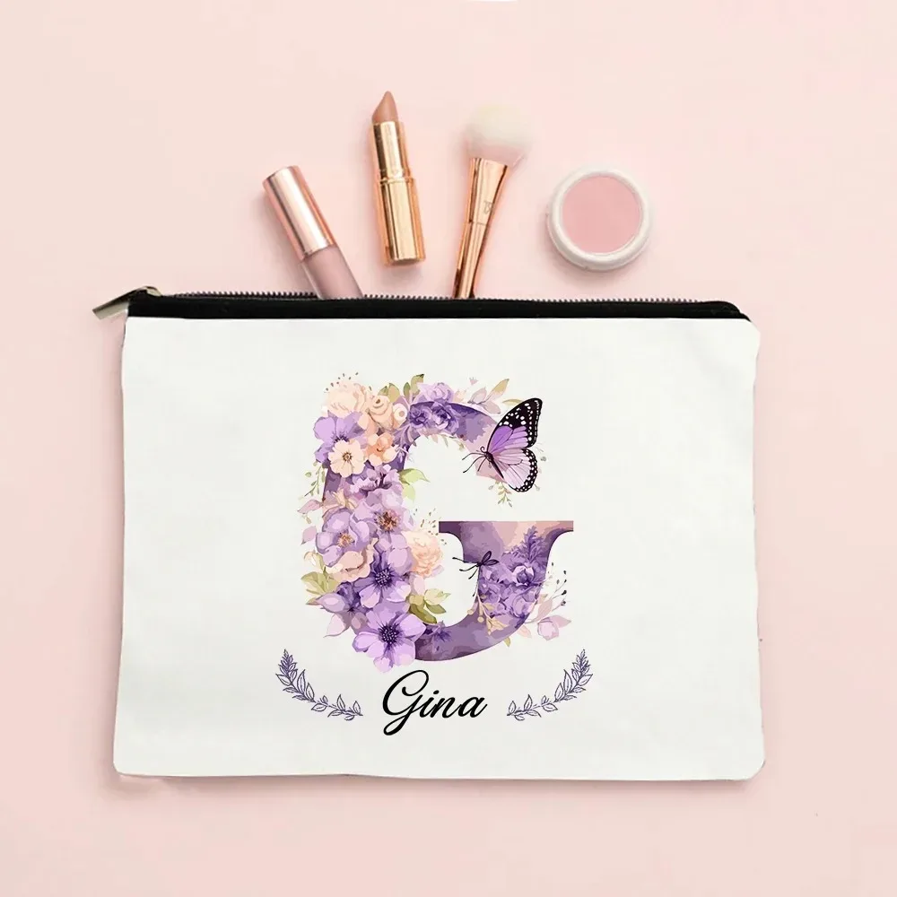 pochette de maquillage personnalisée avec initiale et nom pour femmes, sacs à cosmétiques a-z, trousse de toilette de voyage pour filles, cadeau de mariage ou d'anniversaire pour elle