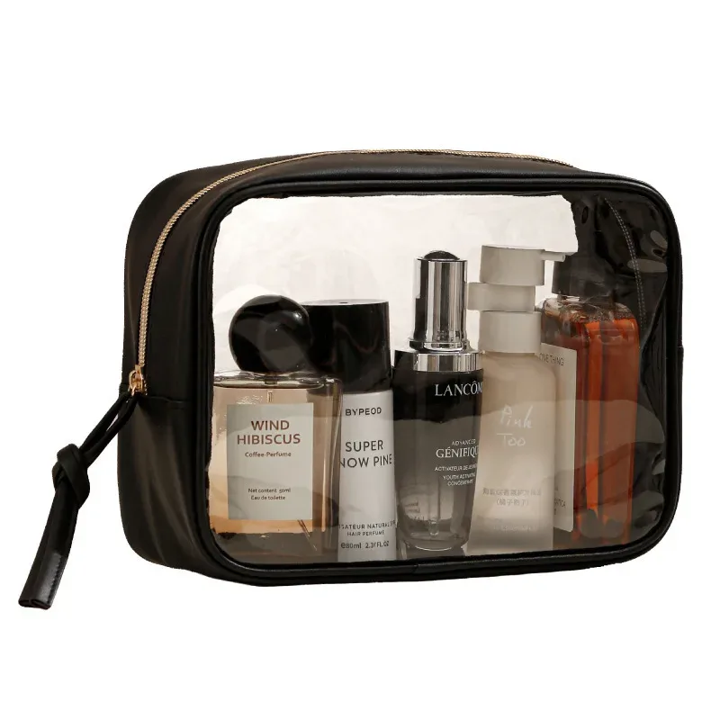 sac cosmétique en pvc transparent épaissi, sac cosmétique imperméable, sac de rangement de toilette multifonctionnel portable avec poignée
