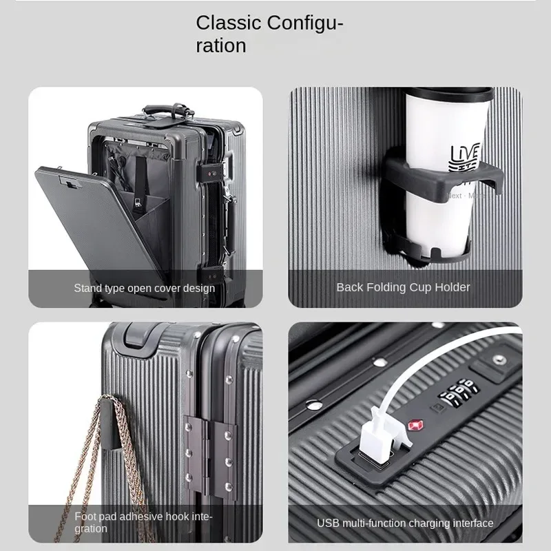 valise de voyage 24'26 pouces, cadre en aluminium, valise à roulettes large, bagage cabine avec porte-gobelet, valise à roulettes 20 pouces