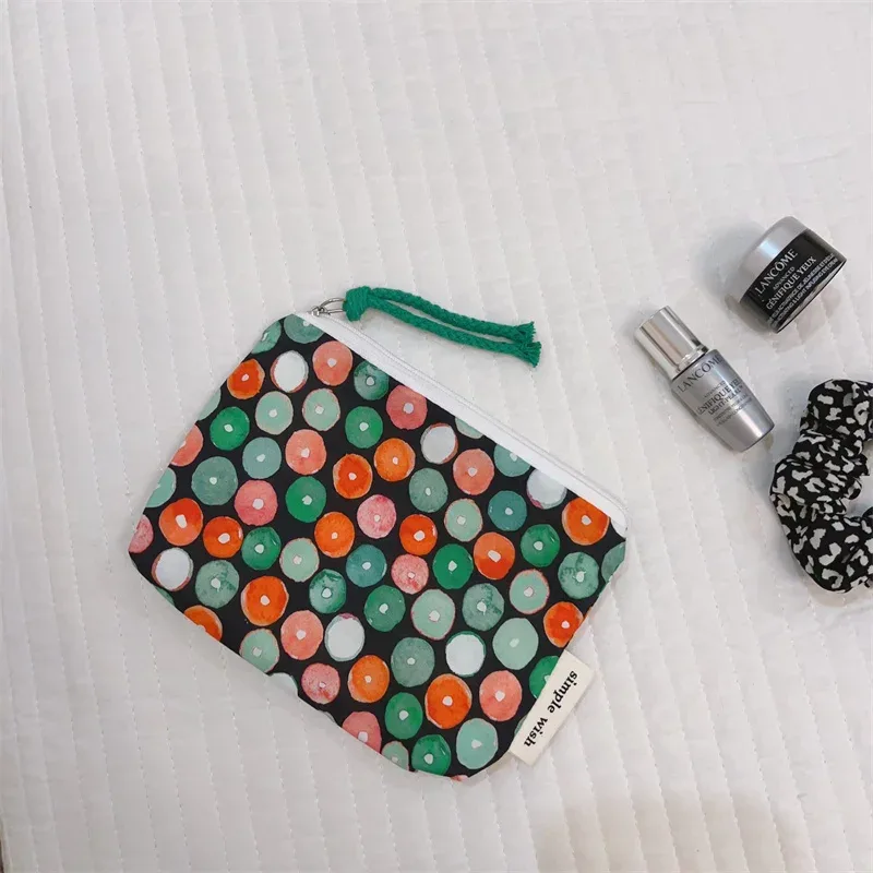 porte-monnaie en coton imprimé floral frais d'été, mini sac de rangement en tissu, petit sac pour écouteurs, pochette de voyage pour cosmétiques, sac de rangement pour maquillage