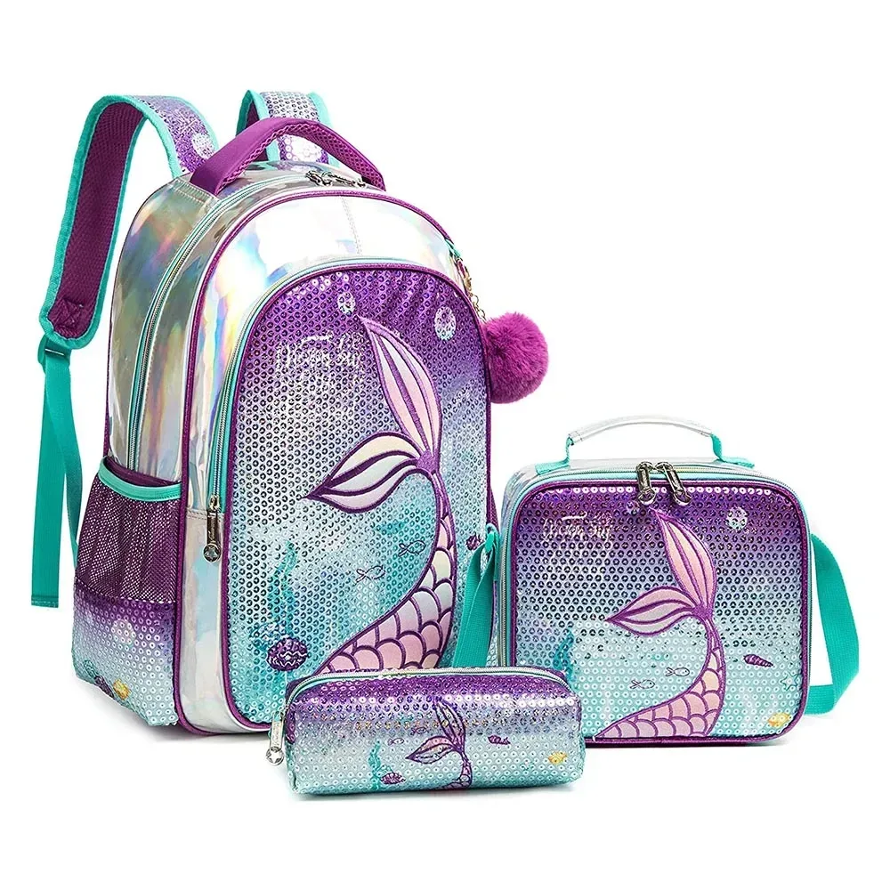 sac à dos d'école bikab pour filles, sac à dos à paillettes de 16 pouces avec boîte à lunch, ensemble de sacs pour fournitures scolaires pour femmes et filles