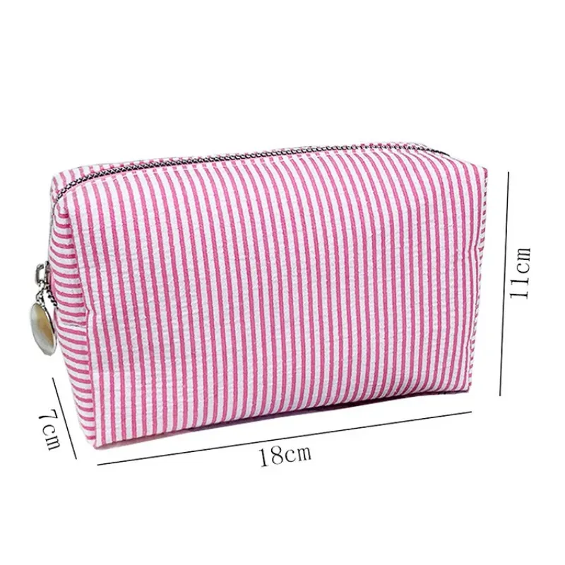 sacs à cosmétiques à volants pour femmes, sacs de rangement à rayures rose/violet, sacs de maquillage pour dames avec fermeture éclair, sac de voyage, trousse de maquillage