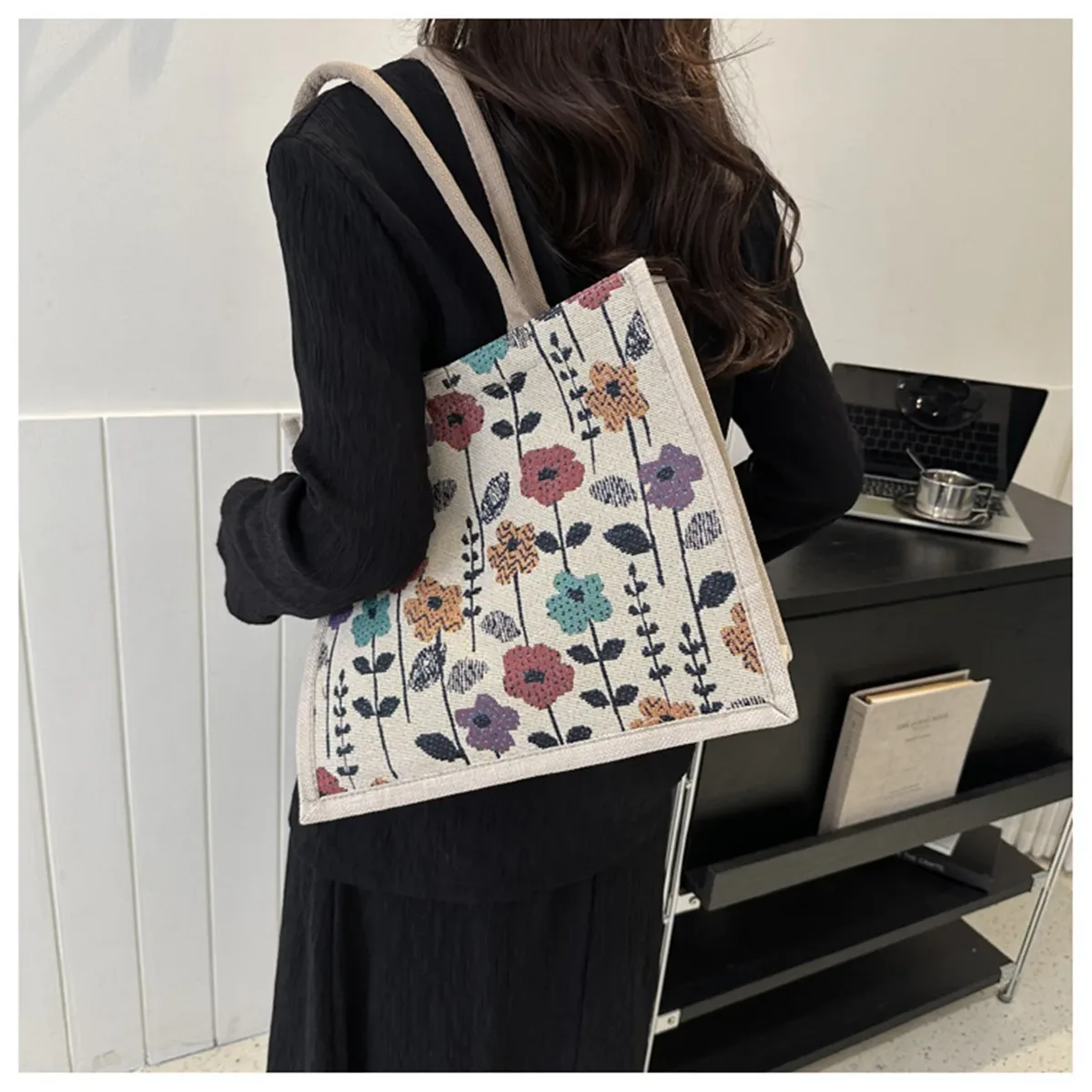 sac fourre-tout en coton et lin pour femmes, sac à main décontracté pour étudiants, sac à main initié, grande capacité, sacs de plage réutilisables, sac à provisions, document esthétique