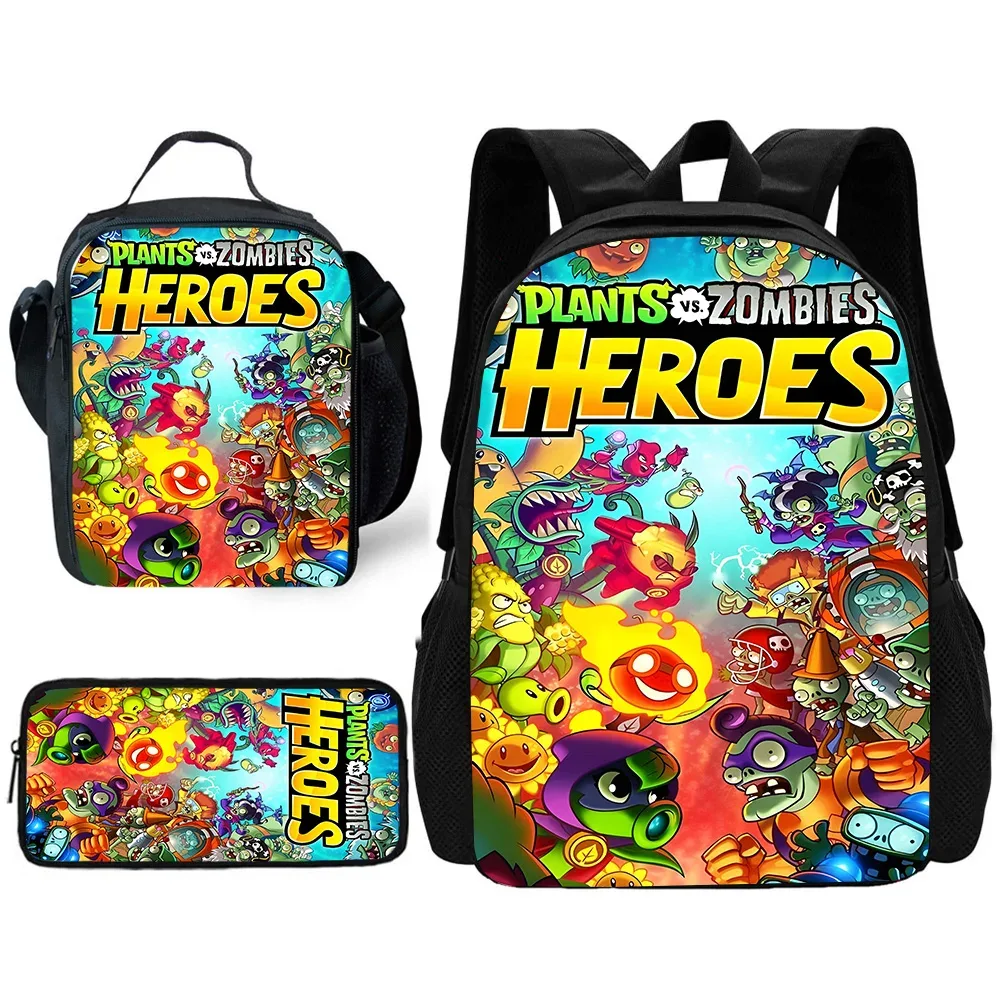 jeu chaud pour enfants pour p-plantes vs z-zombiess, sac à dos d'école avec sacs à déjeuner, sacs à crayons, sacs d'école pour garçons et filles, meilleur cadeau