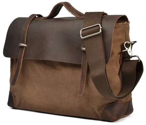 sac messager vintage militaire en toile et cuir pour homme, sac à bandoulière, sac fourre-tout, sacoche en cuir, sac bandoulière