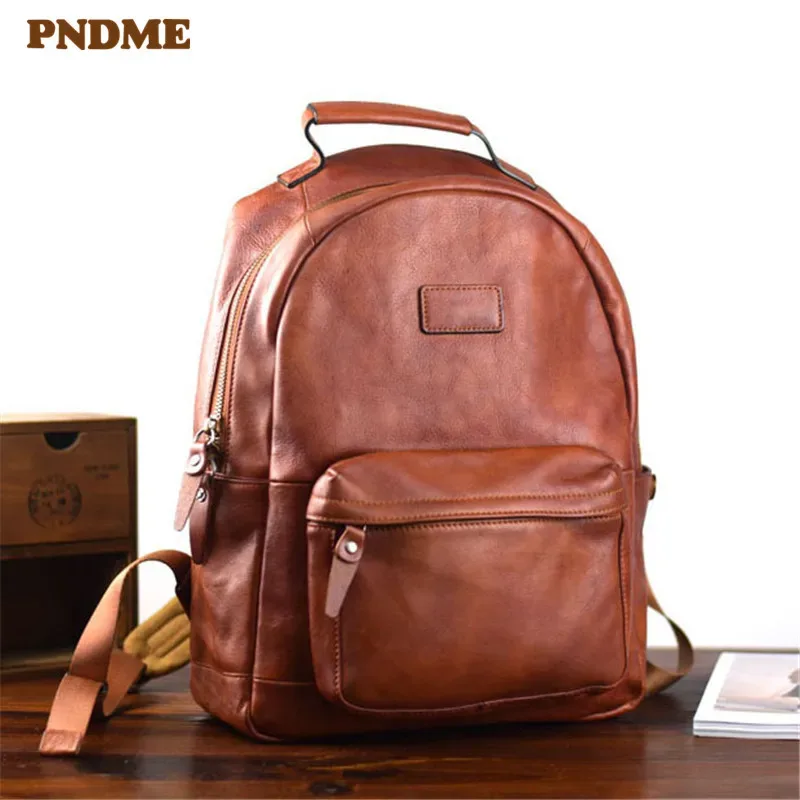 pndme – sac à dos vintage en cuir véritable pour hommes et femmes, sac de voyage de bonne qualité, simple, en cuir de vache naturel, pour ordinateur portable