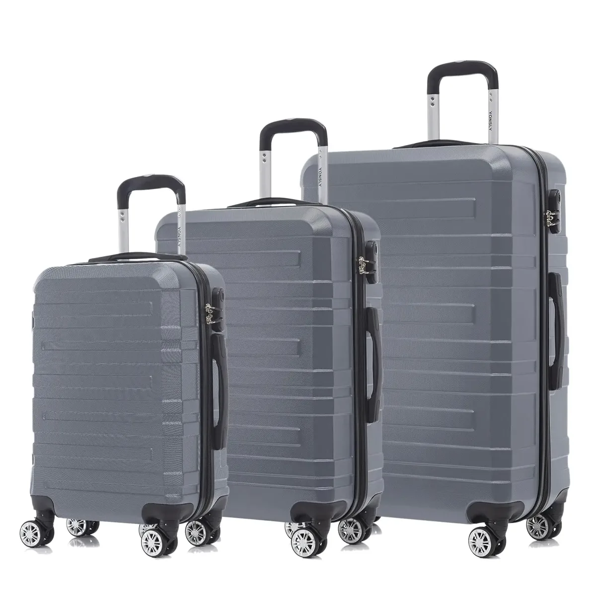 ensemble de valises yonsly 3 pièces 20/24/28 pouces 4 roulettes 360° ° valise à combinaison avec fermetures éclair doubles renforcées, poignée en caoutchouc souple, sac en maille, ensemble de bagages pour les voyages de vacances