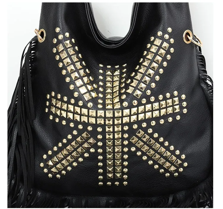 sacs à bandoulière à rivets pour femmes, sacs à main de grande capacité pour dames, sacs de messager féminins à long pompon, marque de créateur, mode initiée