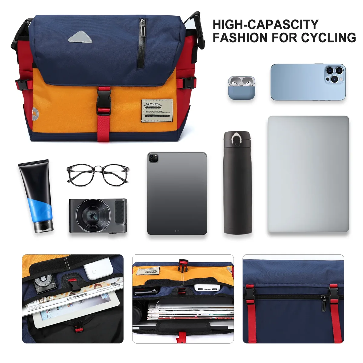sac messager classique en toile, sac à bandoulière initié par le degré d'eau, sac pour ordinateur portable de 13 pouces pour les voyages, le travail, l'université, le cyclisme