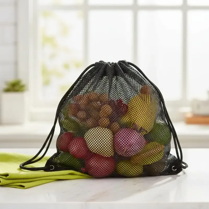sac à dos en maille avec cordon de serrage, résistant et respirant, noir, pour le football, le basketball, les sports, la gym et les aventures en plein air.