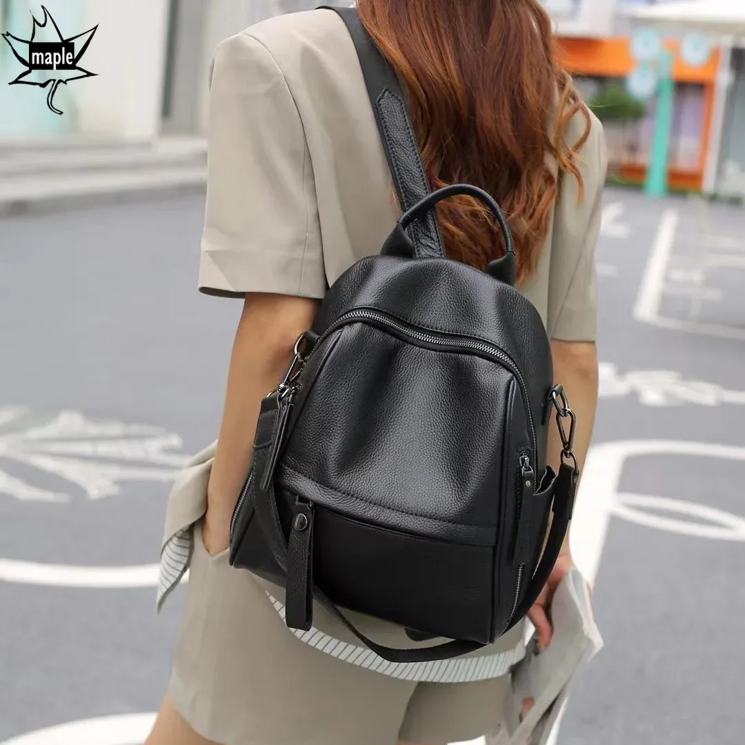 sac à dos en cuir véritable pour femme, sac à dos de voyage, grand sac à dos, peau de vache vintage, école universitaire, fille, café, décontracté, 03