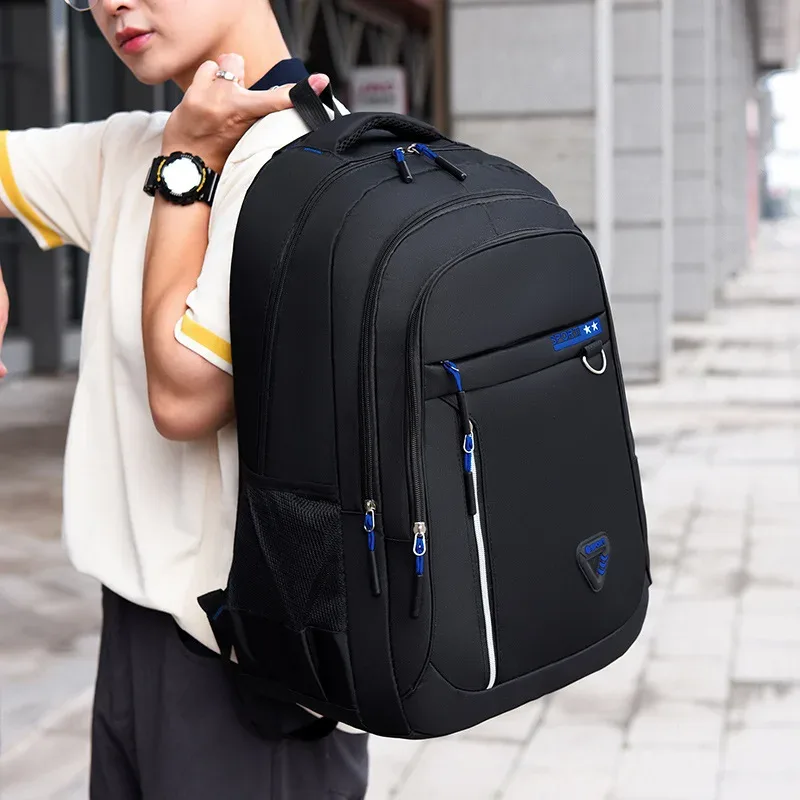 Grande capacité hommes sac à dos Oxford noir solide lycée sacs adolescent collège étudiant sac à dos multifonctionnel sac à dos sacs à dos