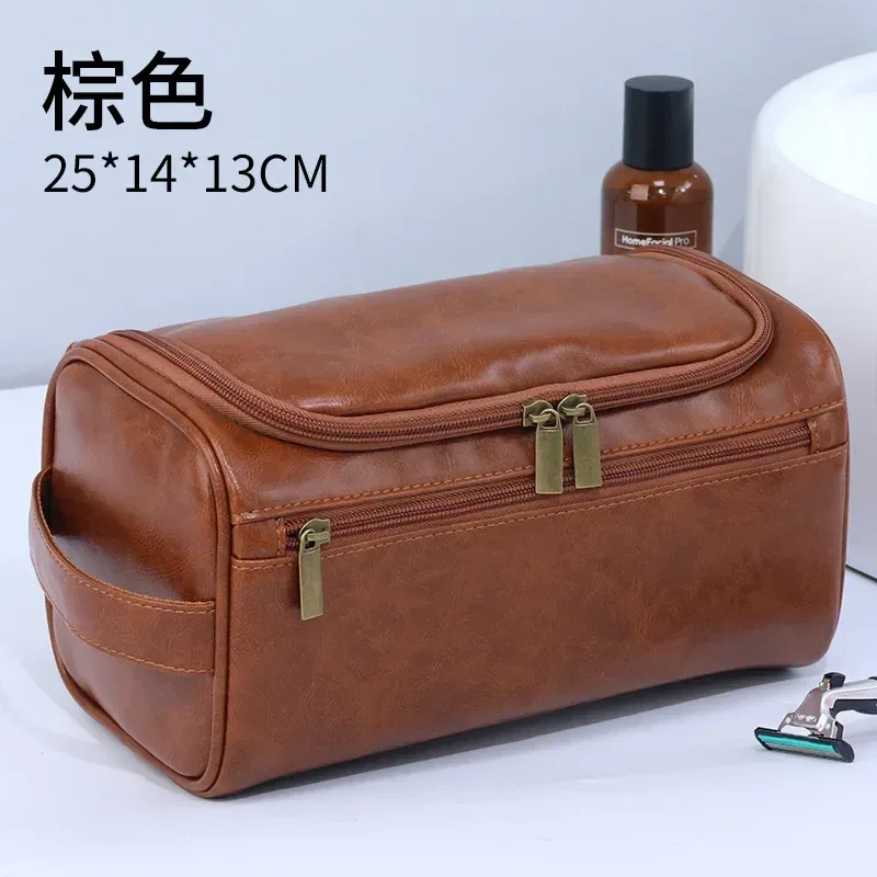 nouvelle trousse de maquillage suspendue 2026, grande capacité, en cuir pu, trousse de toilette double couche, trousse de cosmétiques pour hommes, organisateur d'essentiels de voyage