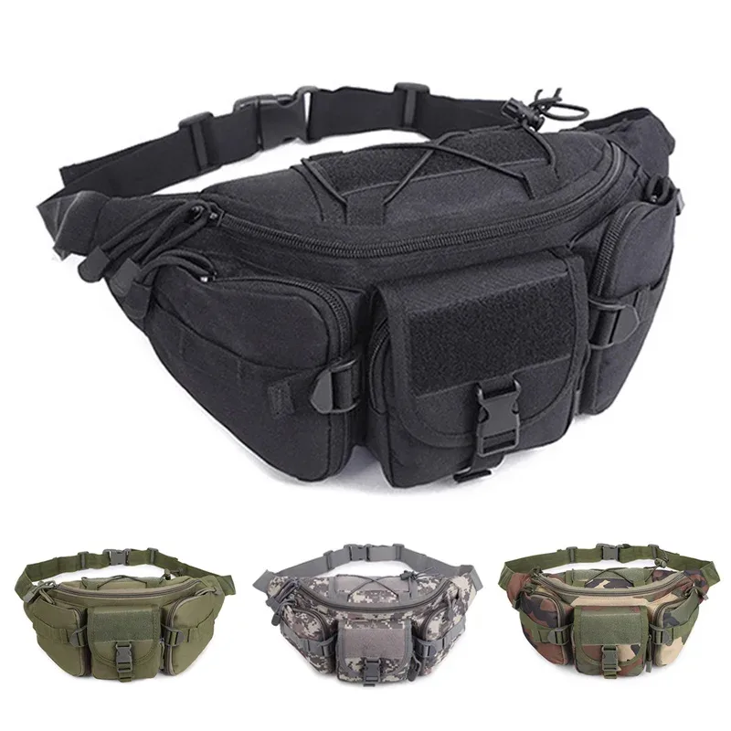 Sac banane tactique imperméable pour homme, en nylon, camouflage Molle, pour la chasse, la randonnée, l'escalade, sacoche de combat pour téléphone portable