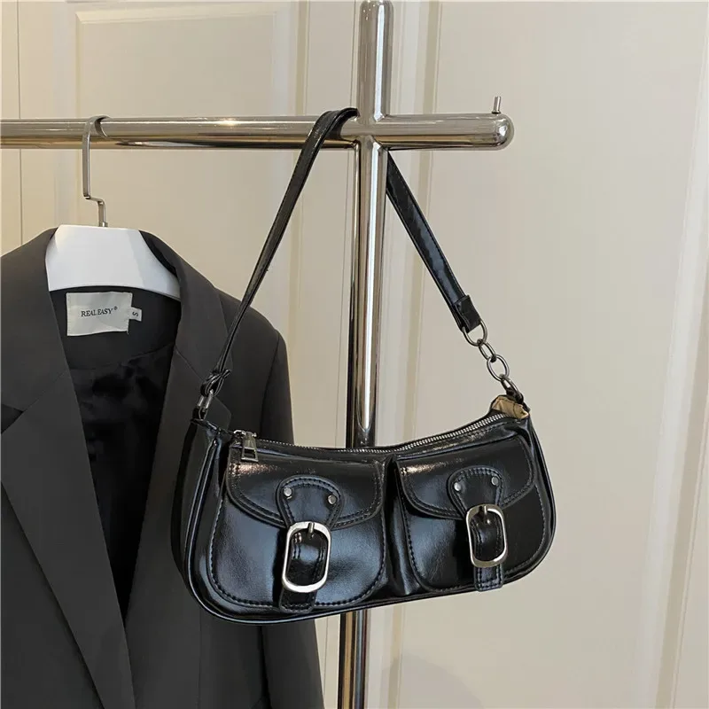 petit sac à main en cuir pu pour femme, sacs sous les bras pour femme, sacs à main à double poche, pochette vintage, mode initiée, y2k