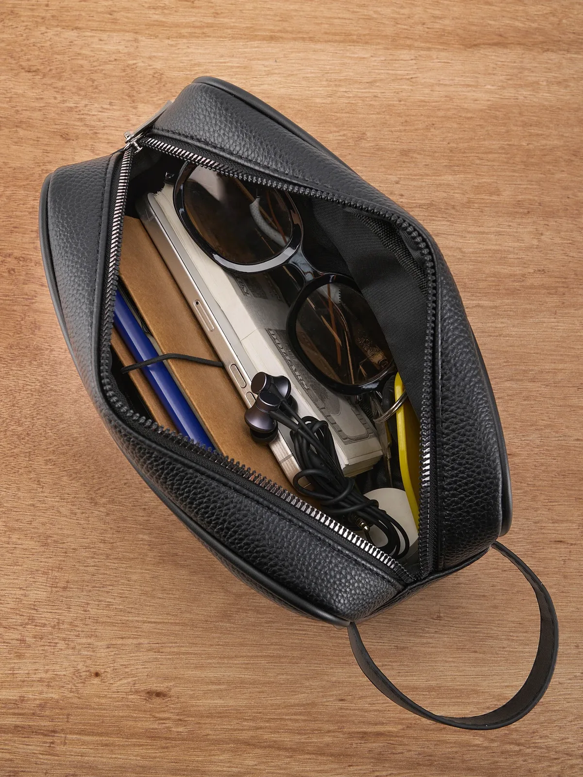 sac de transport à main en cuir pu pour hommes – design texturé léger avec dragonne amovible, organisateur de poche à fermeture éclair pour essentia