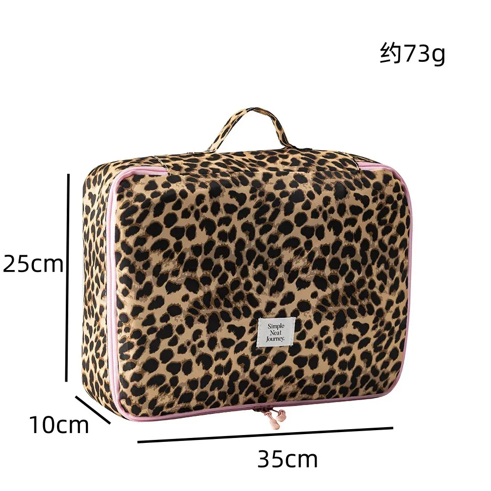 trousse de maquillage de voyage imprimé léopard, étui cosmétique étanche, pochette de toilette essentielle en tissu pour femmes en voyage d'affaires