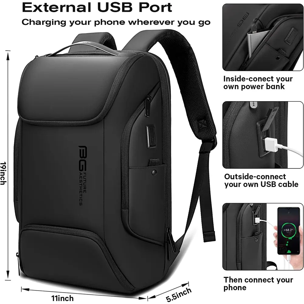 sac dos tpu noir compartiments ordinateur portable accessoires poignée usb ceinture air décoration lettres style décontracté