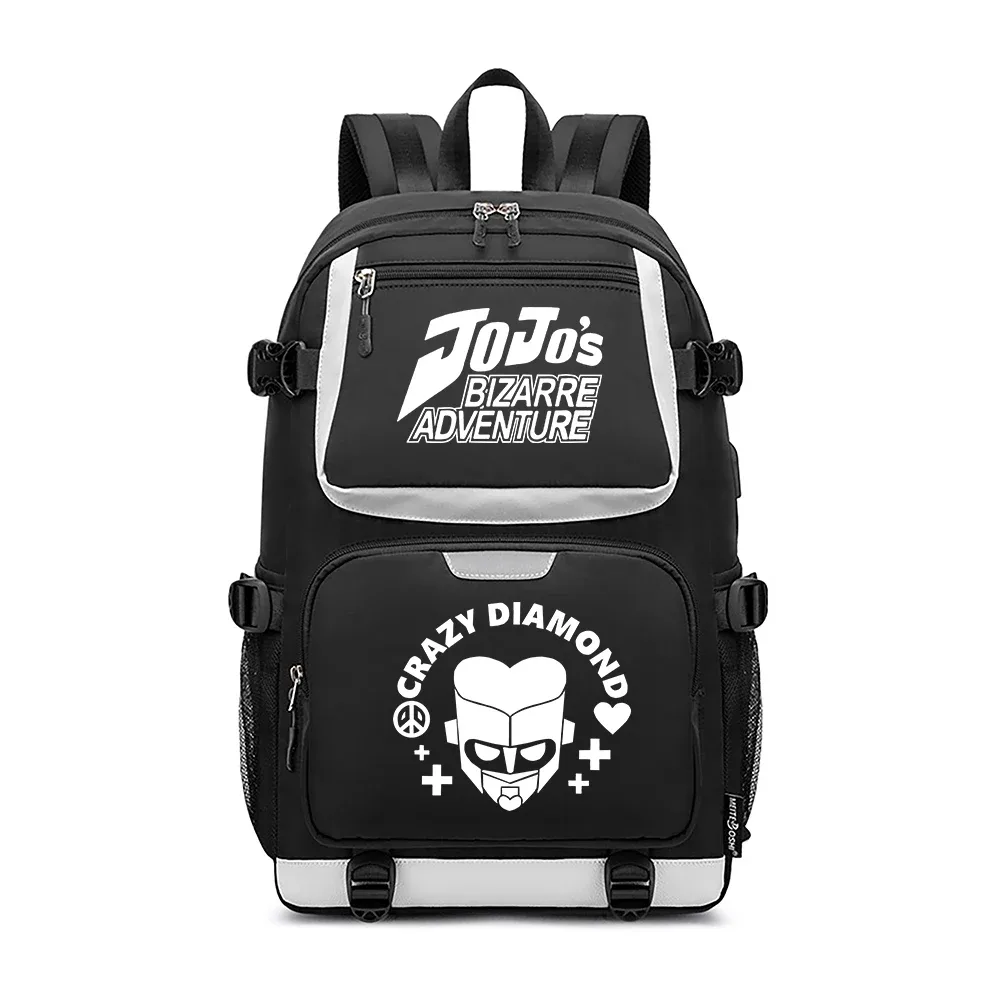 jojo's bizarre adventure – sac à dos de voyage dessin animé, grands sacs d'école imperméables pour femmes, sac à dos rose avec port usb pour ordinateur portable