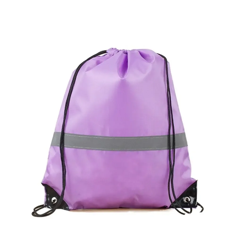 sac à dos de sport à rayures réfléchissantes, cordon de serrage, polyester 210d, couleur unie, sac à bandoulière de sport en nylon, étanche et portable