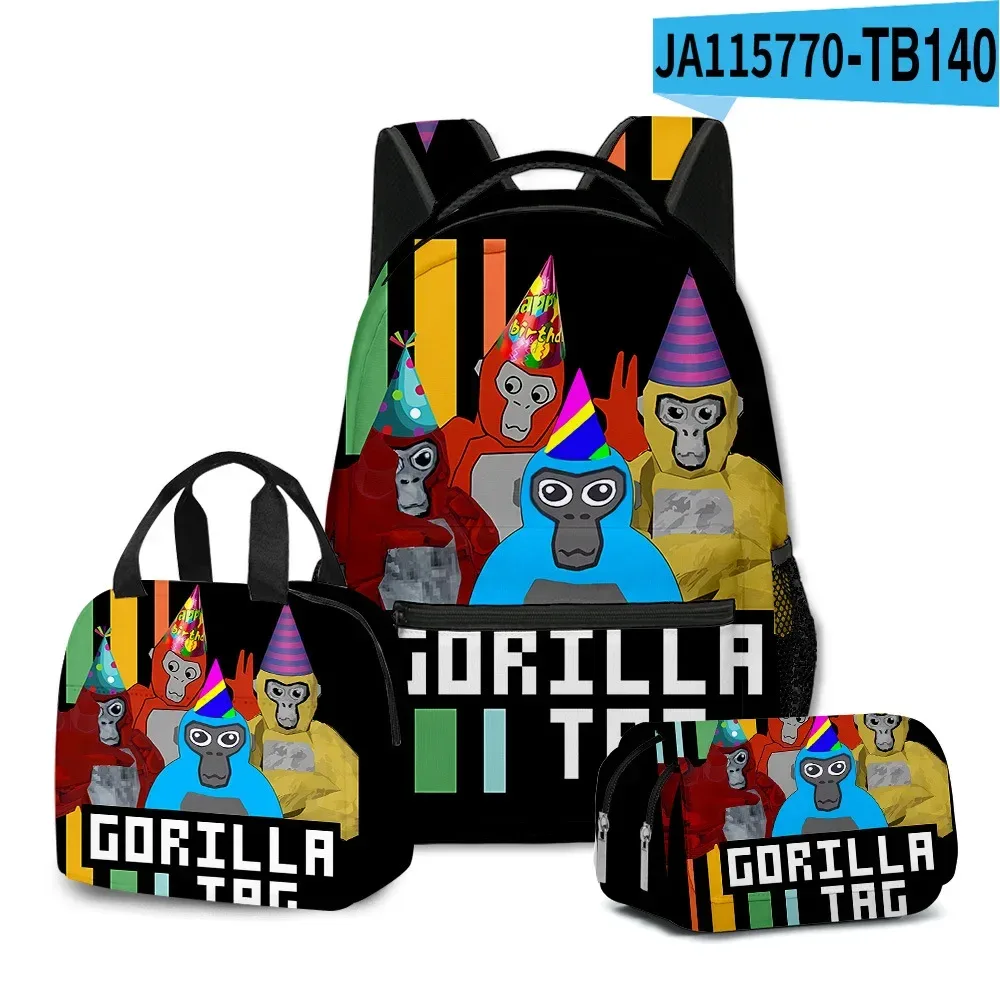 sac à dos d'école pour étudiants, sac à dos portable pour ordinateur portable, sac à déjeuner portable, trousse à crayons, imprimé 3d, motif gorilla classique, populaire et amusant, 3 pièces/ensemble