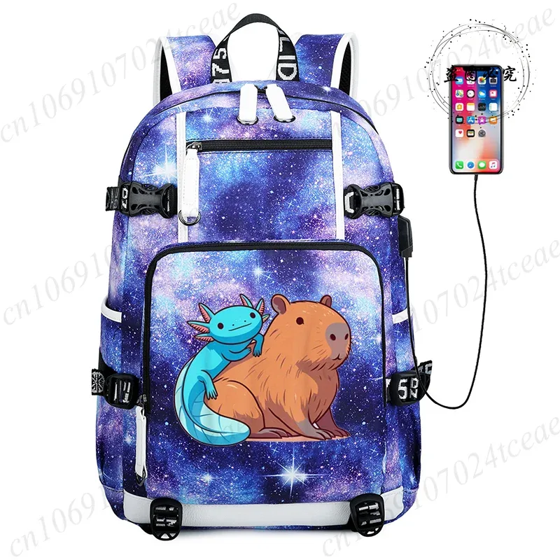 sac dos toile animaux bleu violet galaxie humour compartiment intérieur poignées latérales courbe physiologique dos usage étudiant transport matériel