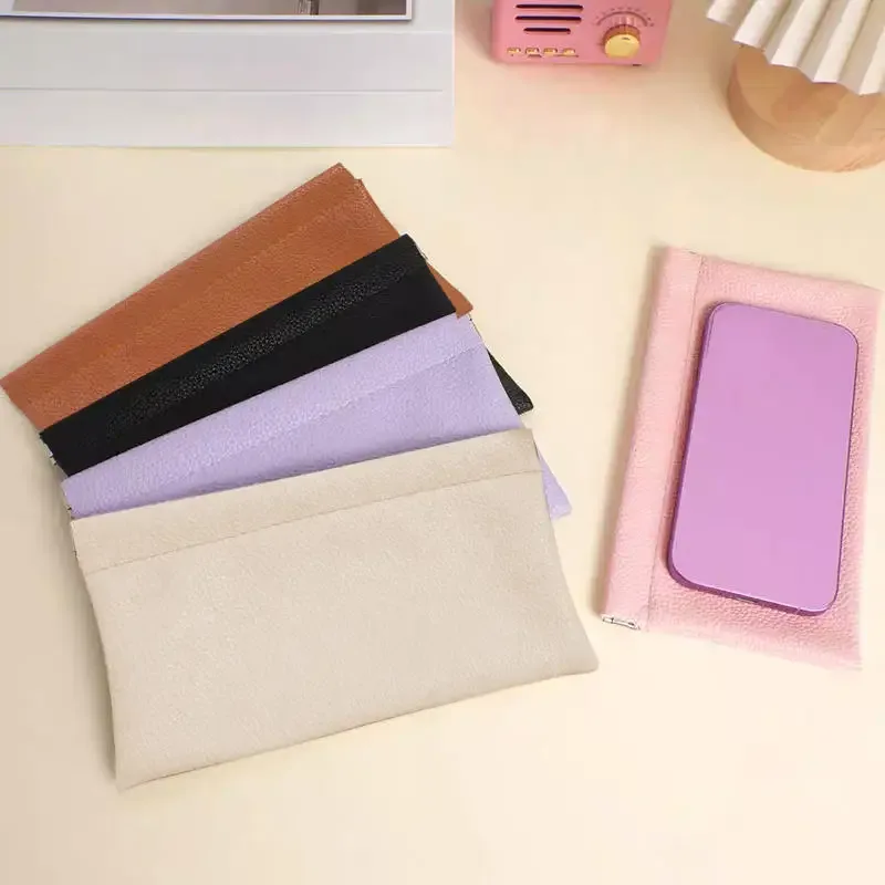 portefeuille long en cuir pu première couche, couleur unie, à fermeture automatique, pour passeport, permis de conduire, documents, câble de données et trousse à cosmétiques