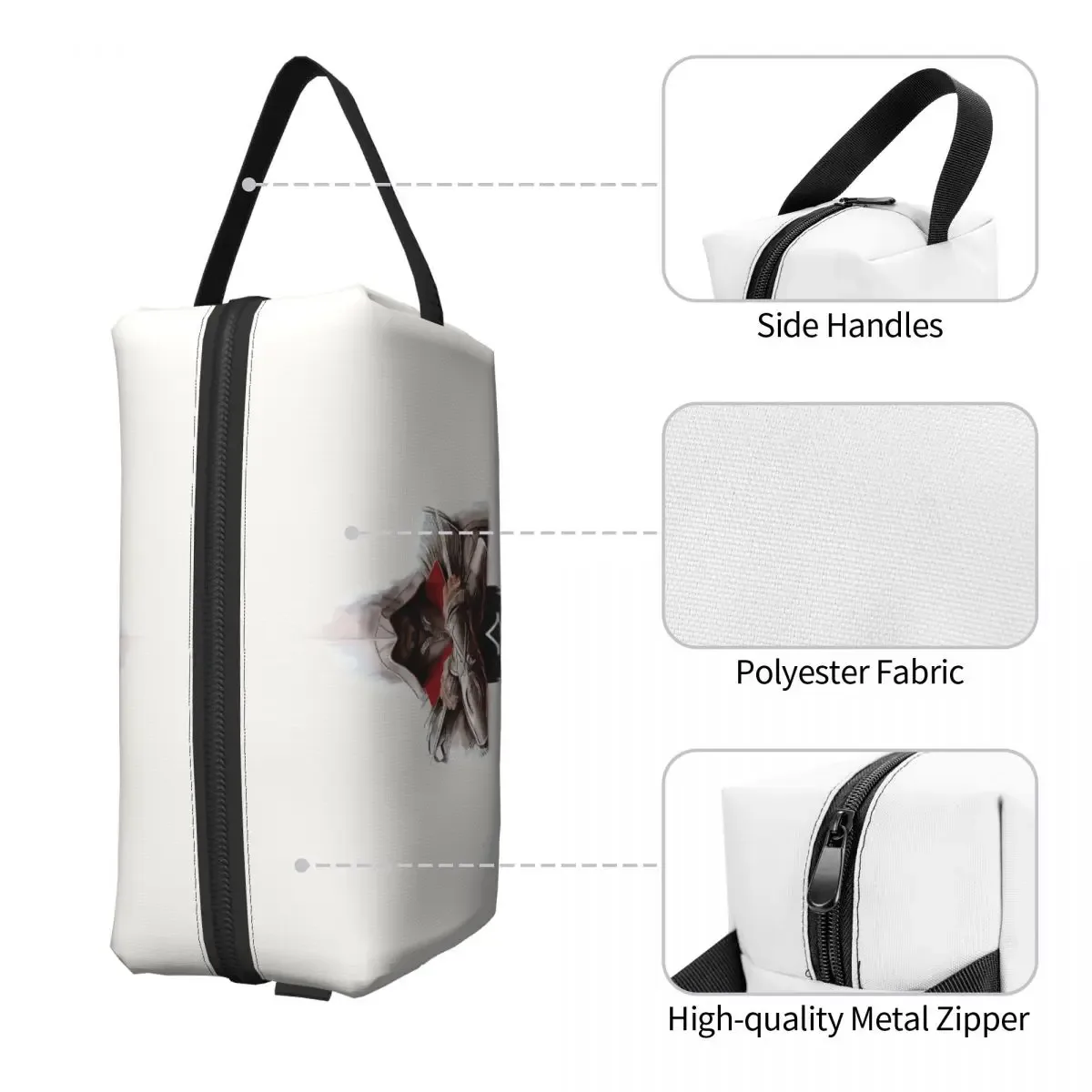 trousse polyester motif géométrique figure blanc rouge epée classique imperméable cosmétique voyage sacoche maquillage