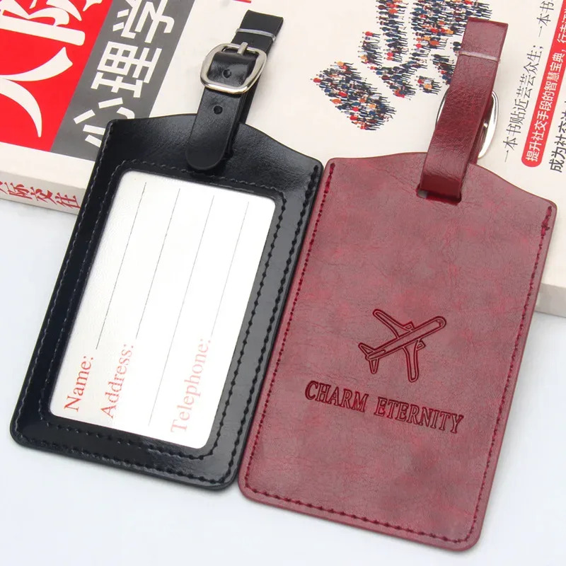 étiquette de bagage créative en cuir épais pour carte d'embarquement d'avion, étiquette de bagage pour valise de voyage, étiquette de bagage mignonne, étiquette nominative et d'adresse