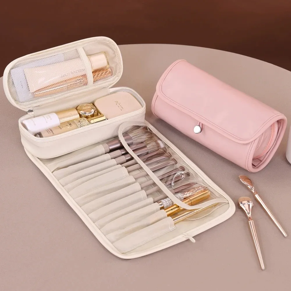 organisateur de pinceaux de maquillage pour femmes, pochette de rangement de maquillage de voyage étanche, trousse à cosmétiques portable de grande capacité