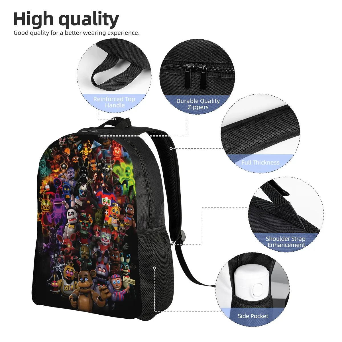 Sac à dos de dessin animé FNAF pour adolescents, cadeau pour le lycée, randonnée, voyage, sac à dos de jeu Freddy pour hommes et femmes, sacs en toile pour ordinateur portable
