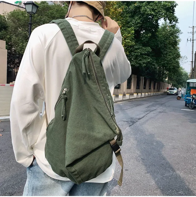 sac dos toile trapézoïdale poches latérales beige vert olive noir voyage étudiant lycéen unisexe