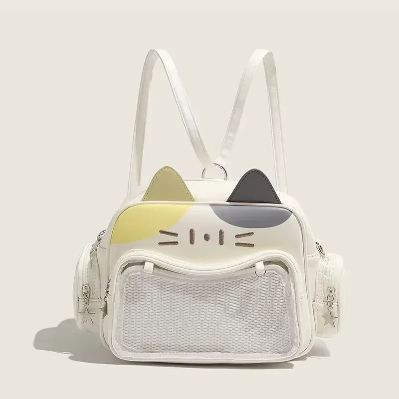 y2k-sac à dos chat argenté pour femme, adolescent mignon, sac d'école ita, doux, fille, poche transparente, sac de voyage, sac à bandoulière, japon