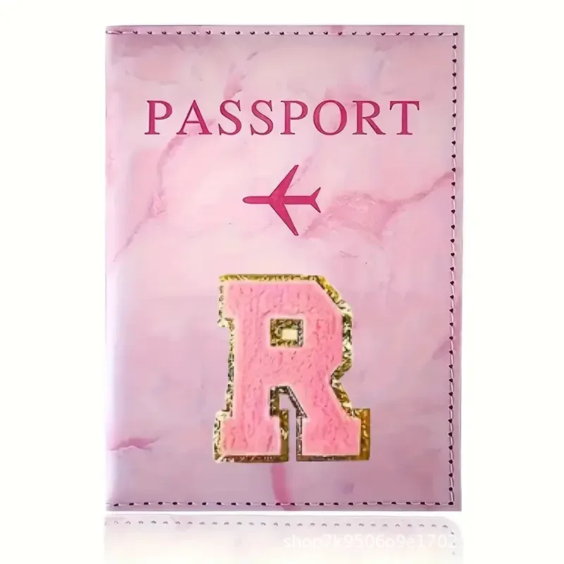porte-passeport en cuir pu rose avec étiquette brodée, étui pour billets et cartes de crédit, accessoires de voyage