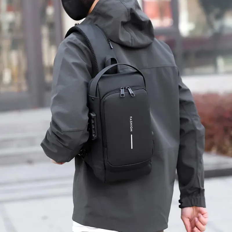 sac de poitrine antivol pour homme avec serrure à code et port usb, sac à bandoulière imperméable pour les voyages, le travail et le cyclisme