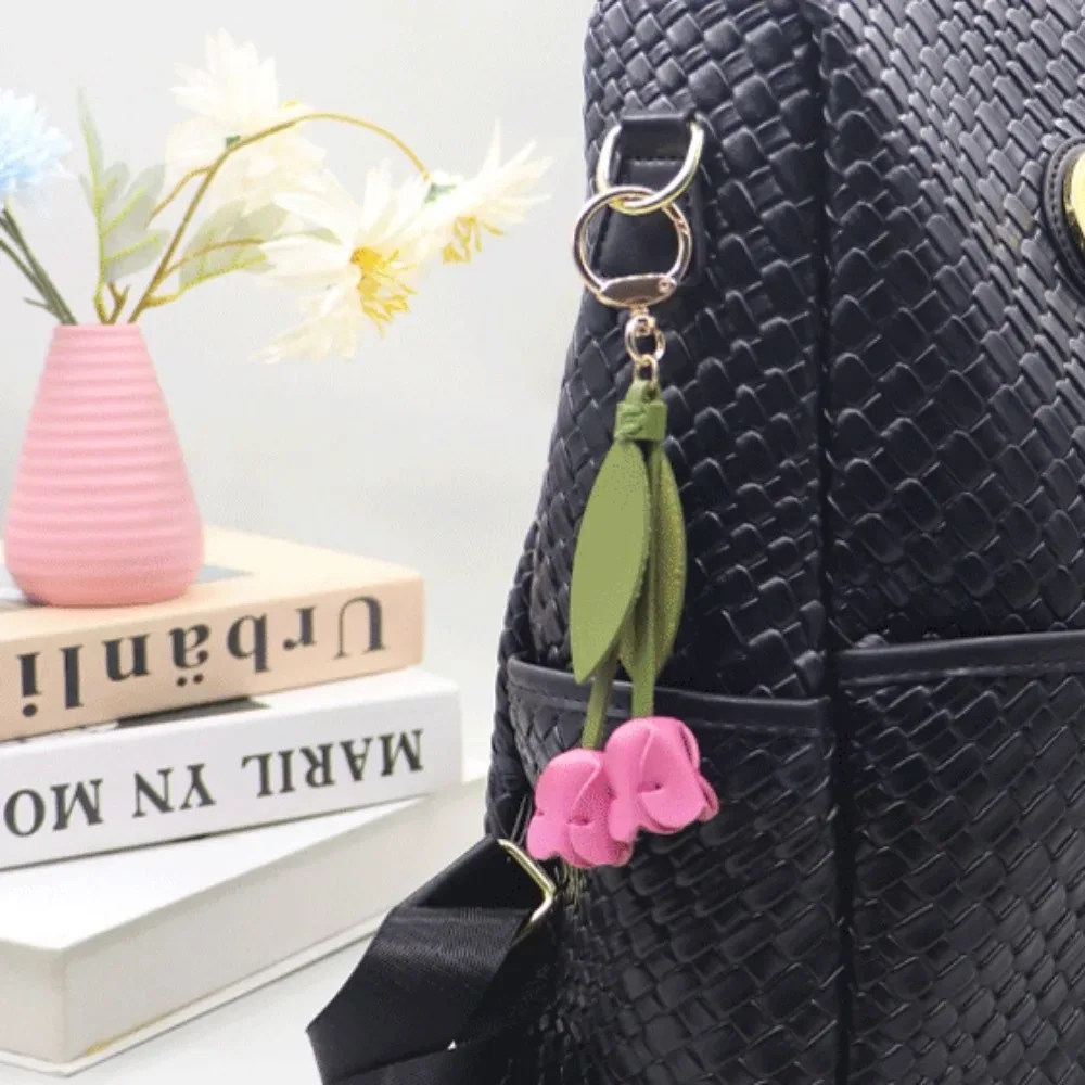 pendentif de sac sweet tulip, en cuir pu dopamine, accessoire de décoration pour sac à dos frais, accessoires assortis pour sac, lanière florale de style coréen pour fille