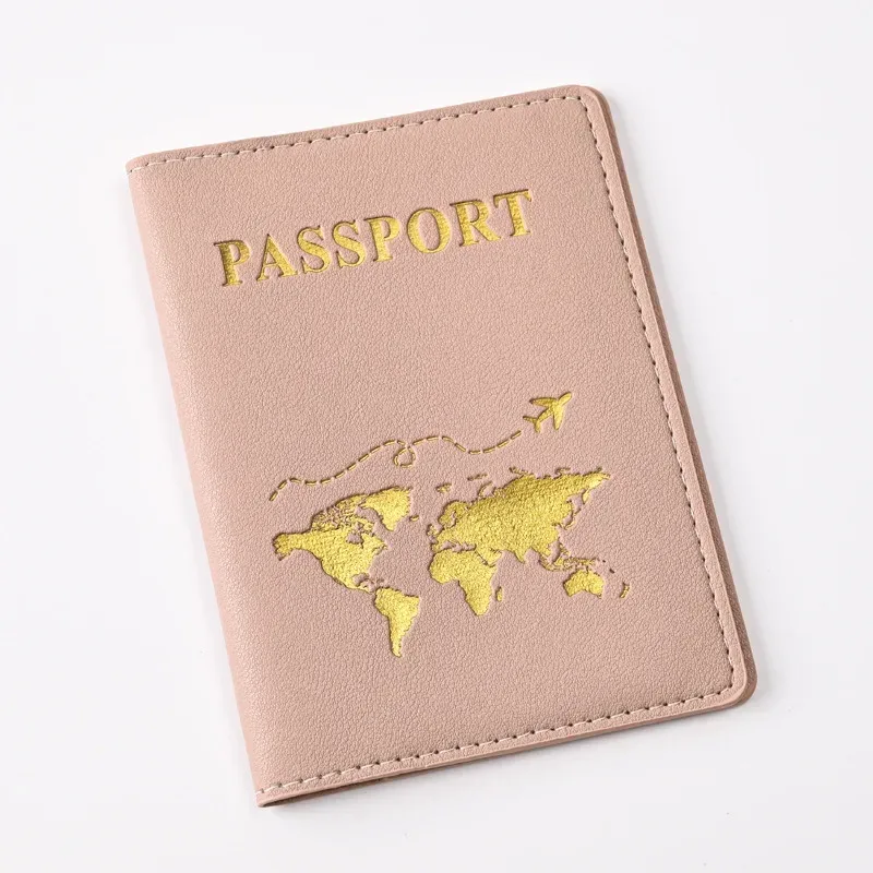 étui de protection de passeport de voyage en cuir pu pour femmes et hommes, estampage à chaud, conception de carte, porte-passeport, clip de billet intégré