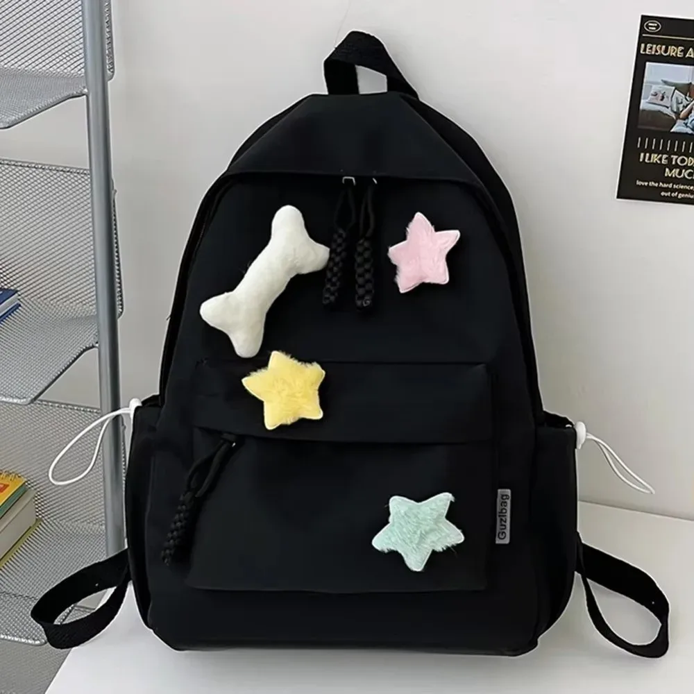sac à dos en toile à motif étoiles, bretelles réglables, multi-compartiments, fermeture éclair, grande capacité, sac à dos décontracté pour étudiants