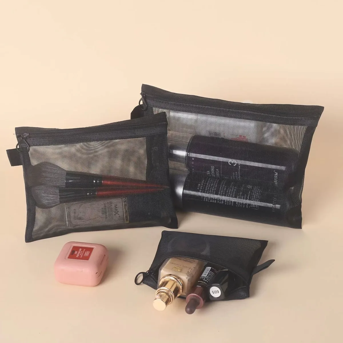 sac à cosmétiques en maille, rangement de voyage, sac de maquillage, organisateur, pochette de maquillage pour femme, portable, petite et grande trousse de toilette et de beauté