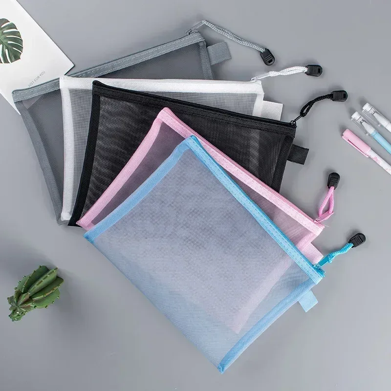 sacs de voyage en maille de nylon à fermeture éclair pour cosmétiques, trousses de maquillage, trousse à crayons, poudres à fermeture éclair, fournitures scolaires et de bureau, 1pc
