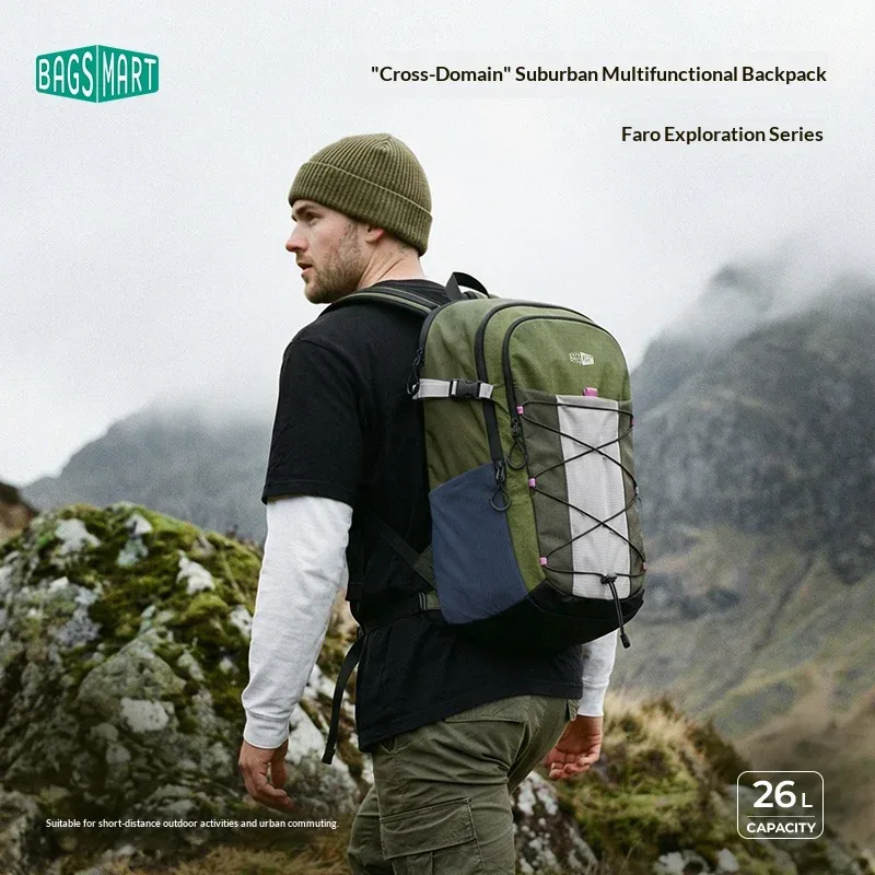 sac dos nylon vert olive gris bleu rose robuste décontracté randonnée voyage polyvalent ordinateur portable compartiment rembourré fermeture éclair ykk pockets extérieurs