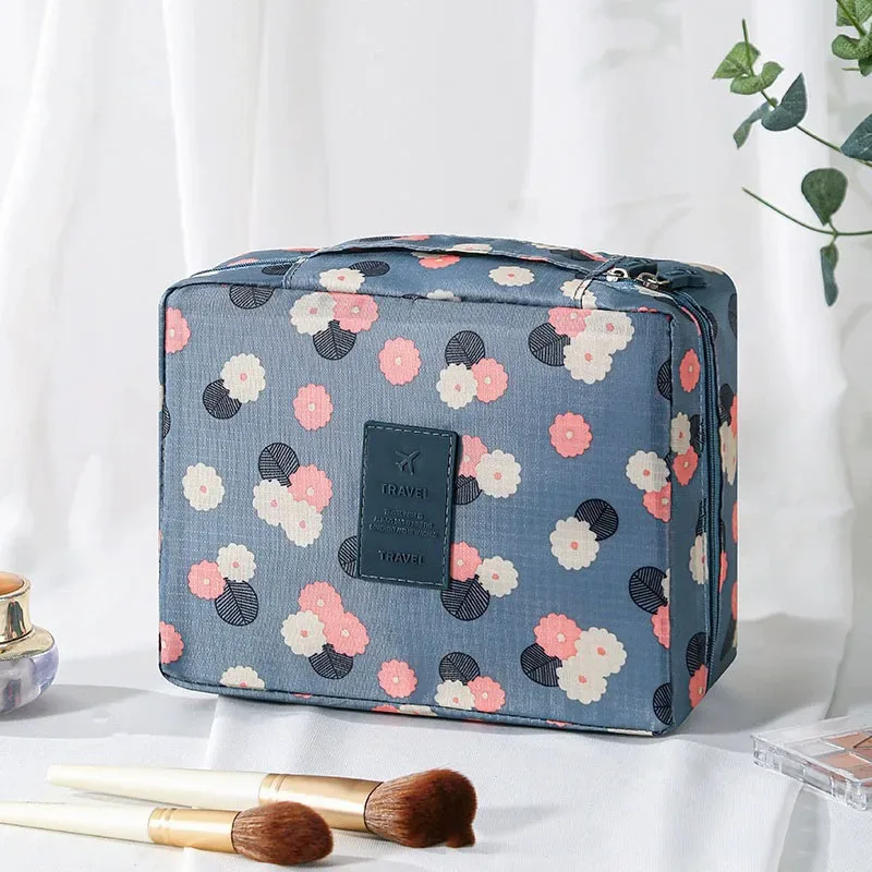 trousse de toilette de voyage à imprimé floral, organiseur de cosmétiques imperméable avec poignée pour femmes et filles