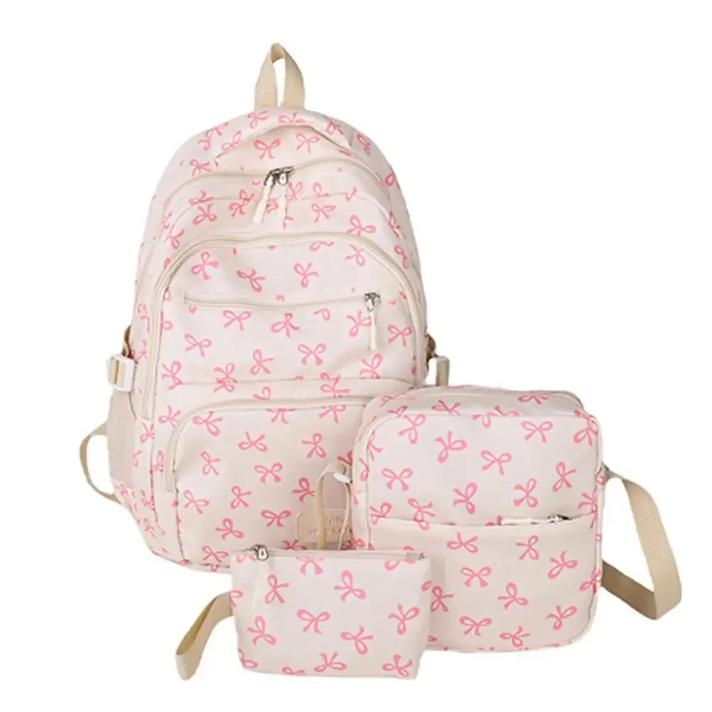 sac dos nylon nœuds roses blanc fonctionnel grande capacité accessoires étudiants femmes voyager quotidien