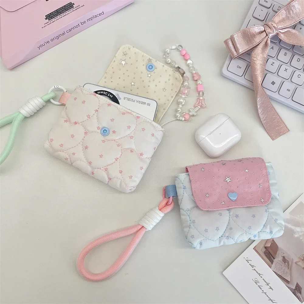 nouveau modèle style ins kawaii, sac de rangement souple et mignon pour cartes, appareil photo ccd et écouteurs, avec design à boutons, idéal pour transporter, cadeaux