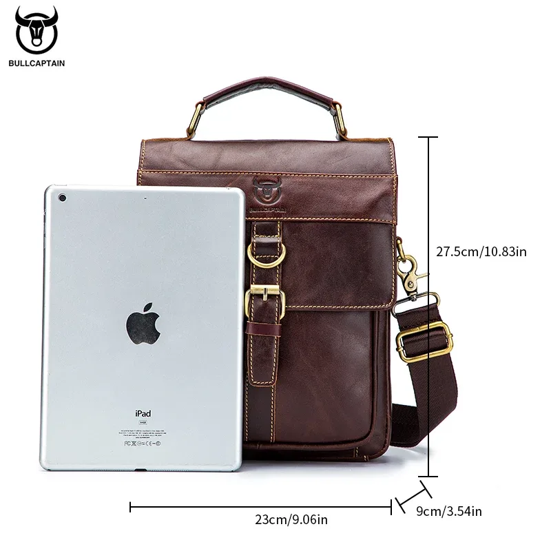 bullcaptain sac à bandoulière en cuir pour hommes, sac à bandoulière d'affaires rétro, sac à main décontracté pour jeunes étudiants de grande capacité