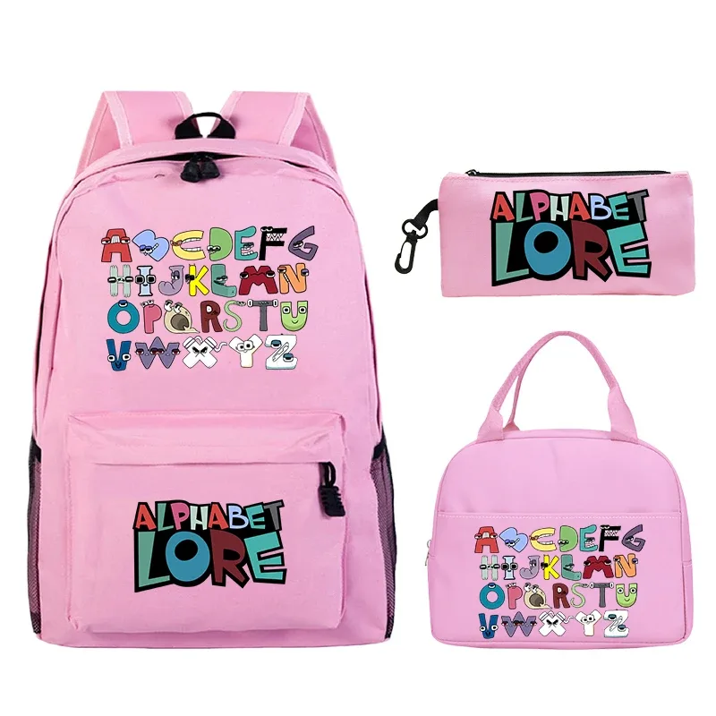 3 pièces/ensemble alphabet lore sac à dos garçons filles cartable sac à dos avec sac à déjeuner sac à crayons étudiants sac à dos sac de voyage confortable