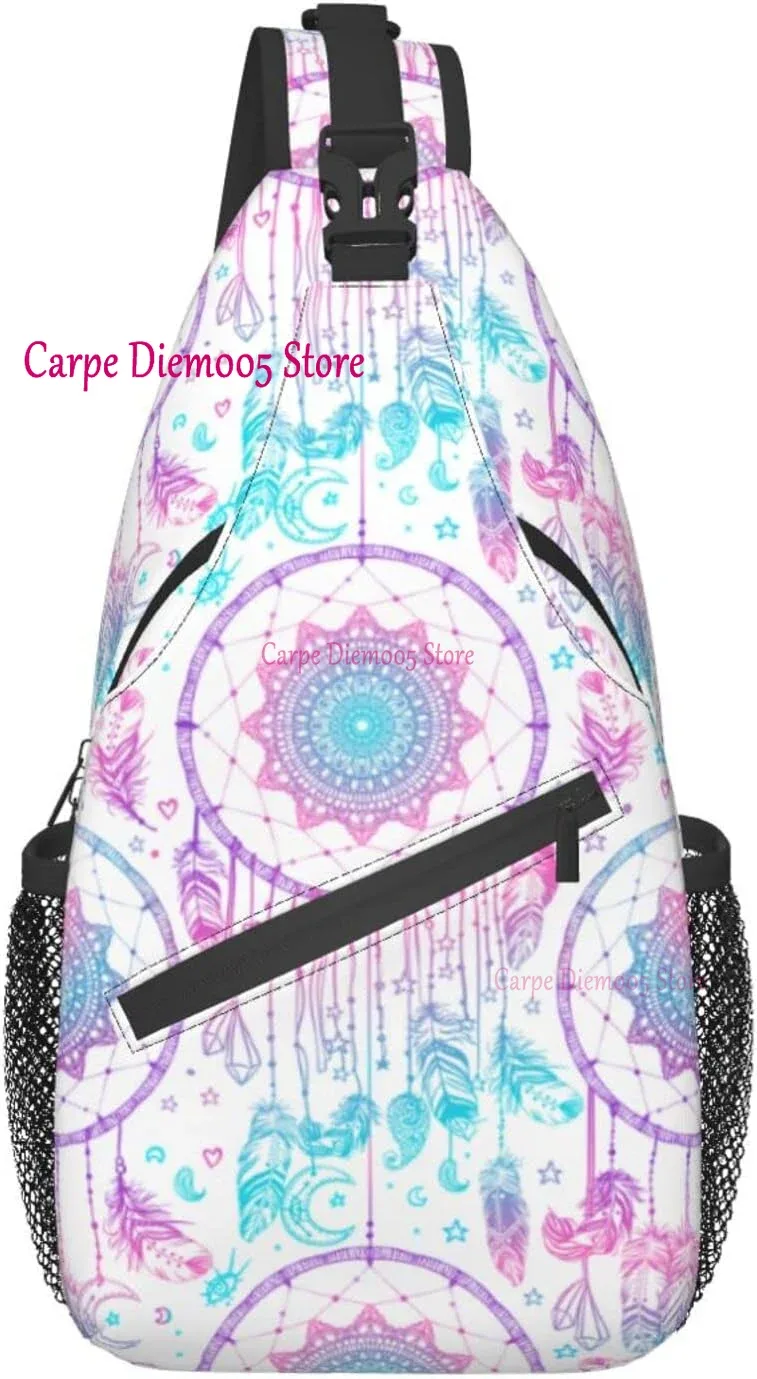 sac à bandoulière aquarelle pour hommes et femmes, style boho attrape-rêves mandala, sac de jour de randonnée, sac à dos à bandoulière, sac de poitrine de voyage pour hommes et femmes