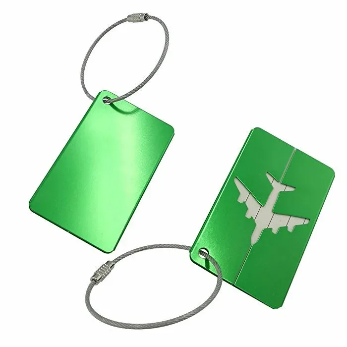 étiquette bagage métallique noire blanc avion voyage identification anti-perte accessoires pliable pièces unies motif solidité usage