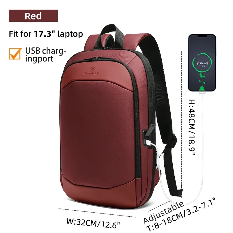 heroic knight sac à dos de voyage pour hommes étanche 17.3 "bagage à main sac à dos pour ordinateur portable mince extensible ykk trajet d'affaires mochila