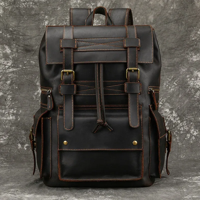 sac à dos de voyage en cuir véritable pour hommes, sac d'école de luxe, sac de week-end, véritable sac pour homme, sac pour ordinateur portable 17 ", qualité supérieure
